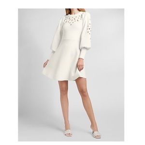 Express Eyelet Fit and Flare Sweater Dress